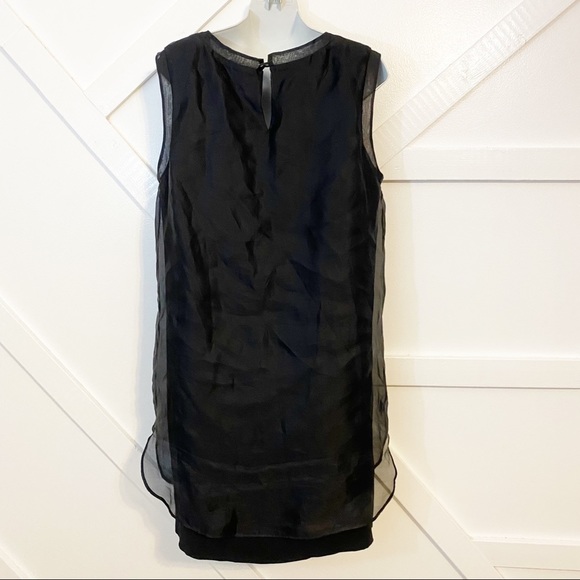 Space Style Concept Silk Overlay Sleeveless Shift Knee Length Dress Black Sz L - Picture 3 of 9